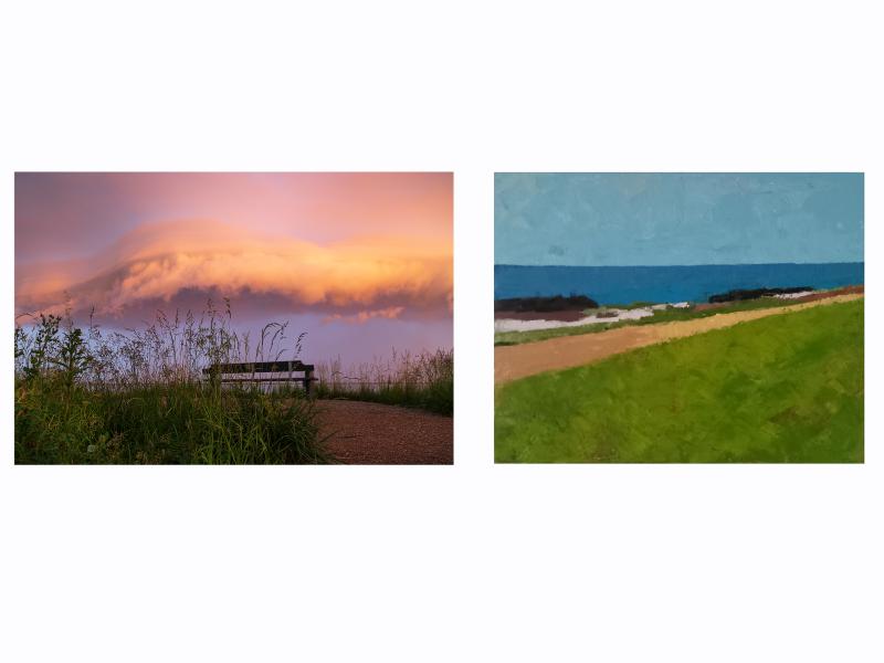 Foto af Threin Ottosen og maleri af Helge Strufe 