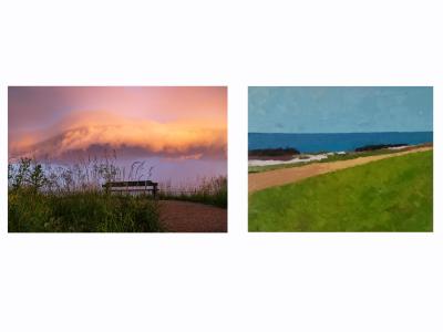 Foto af Threin Ottosen og maleri af Helge Strufe 