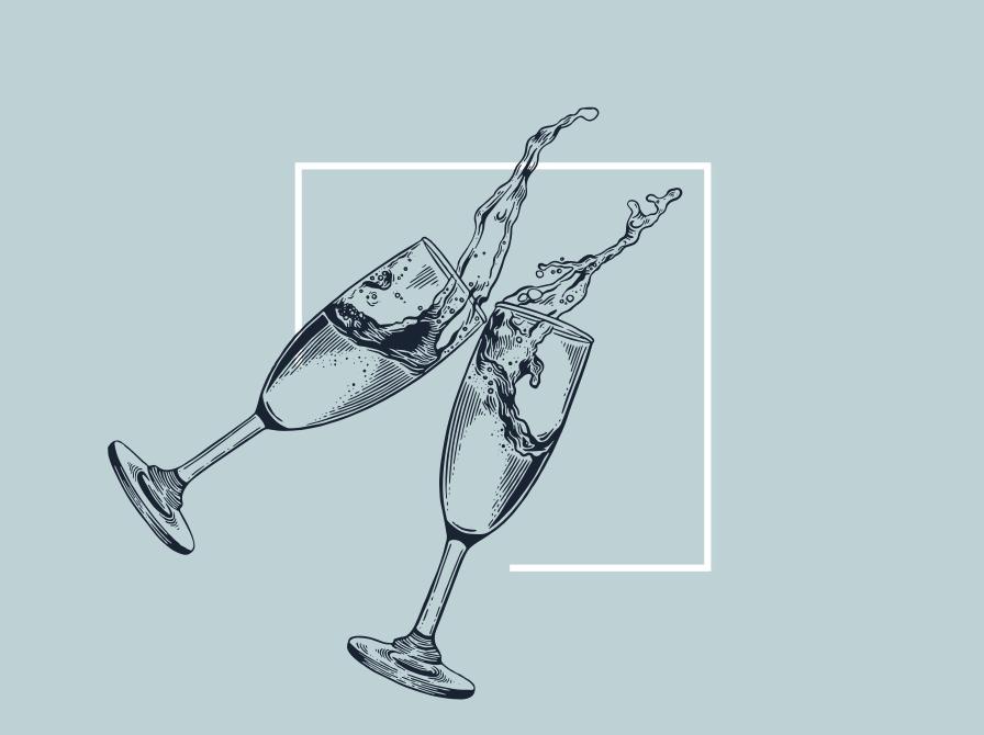 To champagneglas der skåler mod hinanden.